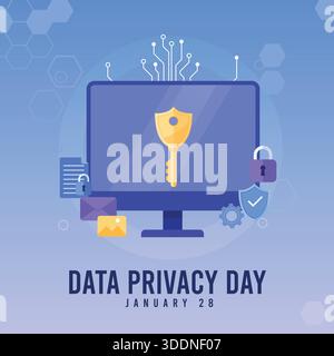 Modèle de journée de la confidentialité des données sécurité et protection numériques Illustration de Vecteur