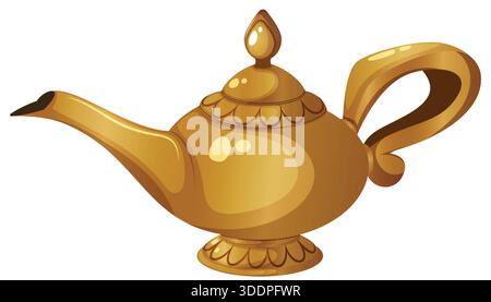 Lampe à huile traditionnelle en or arabe, communément appelée lampe de Chirag ou Aladdin, isolée sur un fond blanc Uni pour la conception commerciale. Illustration de Vecteur
