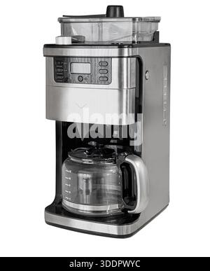 Cafetière goutte-à-goutte automatique en acier inoxydable avec une carafe en verre et un fond transparent Banque D'Images