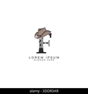 Logo lettre F orné d'un élégant chapeau de cow-boy. Alphabet F icône avec chapeau Stetson moderne typographique Illustration de Vecteur