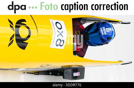 Winterberg, Allemagne. 03 janvier 2026. Chers clients, l'athlète dans l'image envoyée le 3 janvier 2026 a été identifié de manière incorrecte. Bobsleigh : Coupe du monde, monobob, femmes, 1ère course, Laura Nolte (Allemagne) descend la piste. La photo vous sera envoyée à nouveau avec le texte corrigé. Nous vous prions de nous excuser pour cette erreur. Cordialement, votre équipe éditoriale photo dpa · Tel. 030 2852 31515 crédit : Robert Michael/dpa/Alamy Live News Banque D'Images