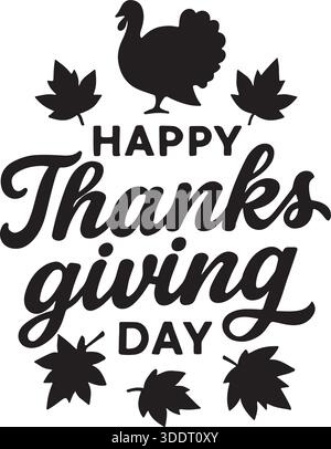 Joyeux Thanksgiving texte avec Turquie et feuilles d'érable illustration vectorielle Illustration de Vecteur