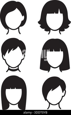 Silhouettes de tête féminine Set six illustrations vectorielles de cheveux stylisés Illustration de Vecteur