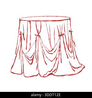 Une table romantique avec une nappe festive et des noeuds. Illustration pour la Saint-Valentin, un mariage ou un anniversaire. Illustration vectorielle rouge sur fond blanc. Illustration de Vecteur