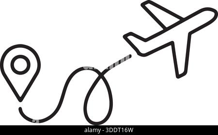 dessin au trait d'avion avec illustration vectorielle de broche de localisation Illustration de Vecteur