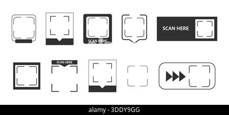 Boîte de cadre de code QR, modèle. QR code avec inscription scannez-moi avec smartphone. Icône Numériser-moi. Scannez l'icône de code qr pour le paiement, application mobile. Illustration vectorielle Illustration de Vecteur