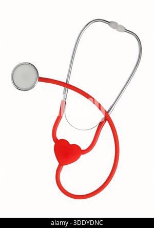Stéthoscope rouge en forme de coeur isolé sur fond blanc Banque D'Images