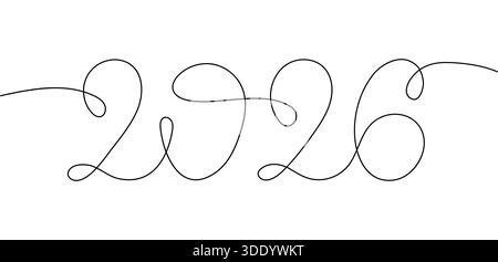 Une illustration vectorielle créative d'une ligne du numéro 2026, dessinée dans un trait continu et fluide. Le design est moderne et minimaliste, parfait pour cele Illustration de Vecteur