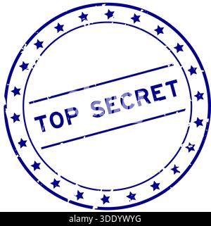 Grunge bleu top secret mot rond sceau en caoutchouc timbre sur fond blanc Illustration de Vecteur