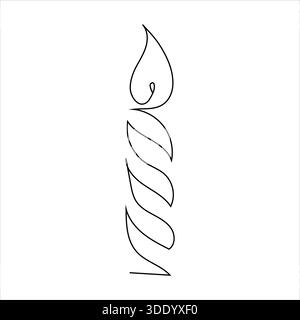 Une illustration vectorielle sereine et élégante d'une bougie allumée avec une flamme vacillante, méticuleusement dessinée avec une seule ligne noire continue sur un whi Illustration de Vecteur