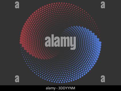 Points demi-teintes en spirale circulaire bleus et rouges arrière-plan minimal dynamique abstrait. Conception vectorielle géométrique Illustration de Vecteur
