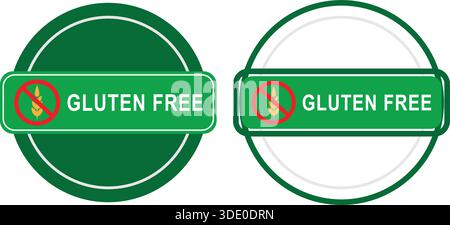 Étiquettes alimentaires sans gluten avec symbole de blé croisé et motif de badge vert Illustration de Vecteur