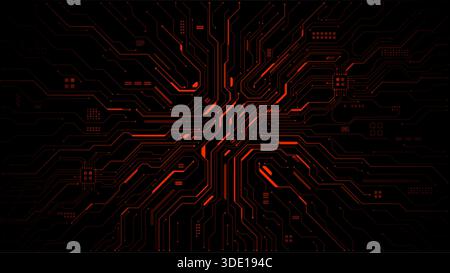 Fond de carte de circuit imprimé rouge avec des lignes brillantes et des motifs technologiques Illustration de Vecteur