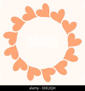 Cadre circulaire simple fait de formes de coeur roses audacieuses disposées dans un anneau propre et moderne. Design minimaliste et ludique parfait pour la Saint-Valentin, l'amour Illustration de Vecteur