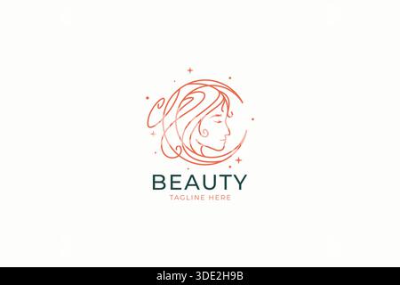 Beauty Goddess logo Art Design concept Girl face et Crescent Moon Sign Symbol Illustration de Vecteur