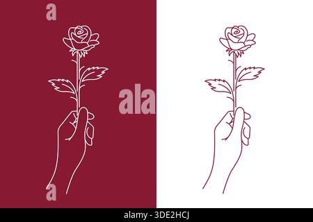 Illustration abstraite main tenant la fleur de rose avec style Line Art pour des moments romantiques Illustration de Vecteur