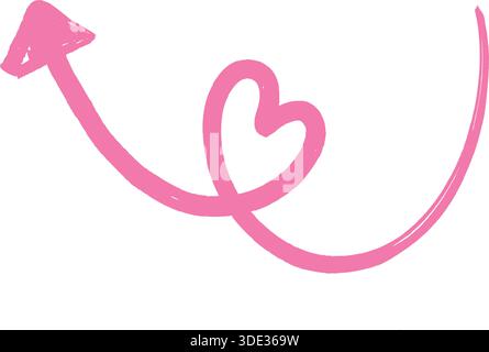 Chemin de flèche de boucle rose dessiné à la main avec symbole de coeur Illustration de Vecteur