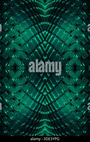 surface géométrique et métallique avec un motif quadrillé de carreaux carrés. Les carreaux sont éclairés avec un éclairage vibrant, créant un an dynamique et abstrait Banque D'Images
