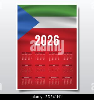 2026 conception de calendrier imprimable avec thème de drapeau DE GUINÉE ÉQUATORIALE, modèle de planificateur annuel de GUINÉE ÉQUATORIALE patriotique Illustration de Vecteur