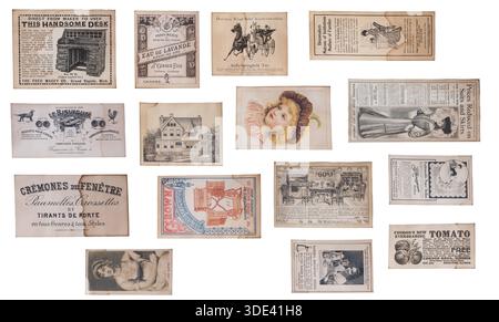 vintage éphémère, articles à base de papier initialement destinés à être utilisés brièvement — cartes, billets, publicités — qui au fil du temps gagnent en valeur collectable ou historique, authe Banque D'Images