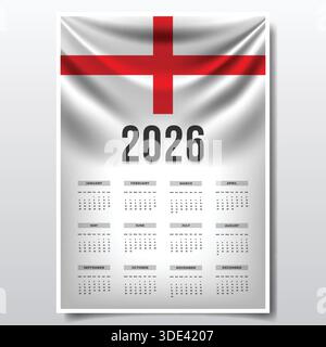 2026 conception de calendrier imprimable avec thème de drapeau de l'Angleterre, modèle de planificateur annuel Patriotic England Illustration de Vecteur