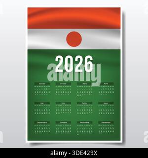 2026 conception de calendrier imprimable avec le thème DU drapeau NIGER, modèle de planificateur annuel Patriotic NIGER Illustration de Vecteur