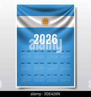 2026 conception de calendrier imprimable avec thème de drapeau ARGENTINE, modèle de planificateur annuel Patriotic ARGENTINA Illustration de Vecteur