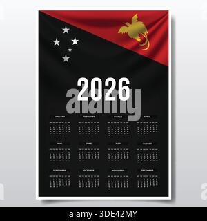2026 conception de calendrier imprimable avec thème DE drapeau PAPOUASIE NOUVELLE GUINÉE, patriotique PAPOUASIE NOUVELLE GUINÉE modèle de planificateur annuel Illustration de Vecteur