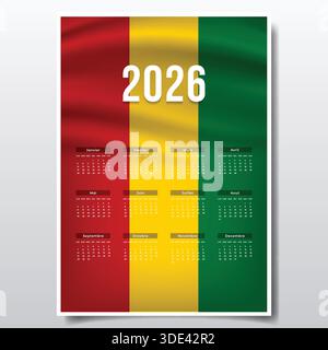 2026 conception de calendrier imprimable avec thème de DRAPEAU DE GUINÉE, modèle de planificateur annuel de GUINÉE patriotique Illustration de Vecteur
