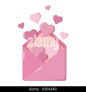 Enveloppe rose avec des coeurs flottants dans des couleurs romantiques douces. Design fantaisiste et affectueux parfait pour les thèmes de la Saint-Valentin, cartes de vœux, autocollants, i. Banque D'Images