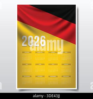 2026 conception de calendrier imprimable avec le thème DU DRAPEAU DE L'ALLEMAGNE, modèle de planificateur annuel de L'ALLEMAGNE patriotique Illustration de Vecteur