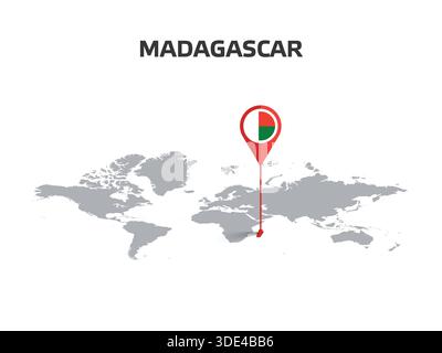 MADAGASCAR emplacement PIN sur la carte du monde avec drapeau dans le corps de PIN Illustration de Vecteur