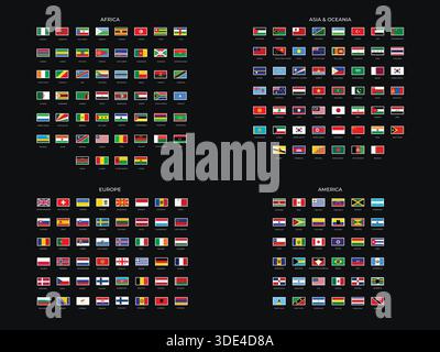 Collection de drapeaux du monde par continent, ensemble de tous les drapeaux de pays d'Europe, d'Asie, d'Afrique, d'Amérique et d'Océanie Illustration de Vecteur