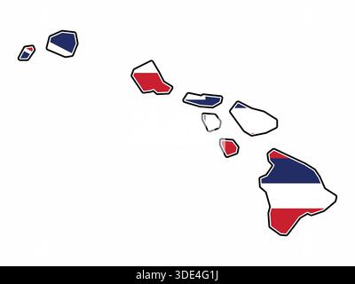 Carte de l'État d'Hawaï avec drapeau dans le corps isolé sur fond blanc Illustration de Vecteur