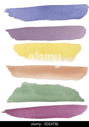 Ensemble d'illustration de coups de pinceau abstraits peints à la main à l'aquarelle, collection de toile de fond de couleur graphique décorative Banque D'Images