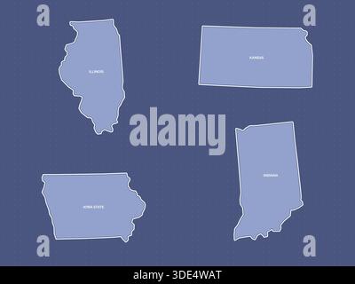 Ensemble de cartes de l'Illinois, de l'Indiana, de l'Iowa et du Kansas Illustration de Vecteur