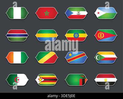 Ensemble de divers drapeaux en forme isolé sur fond sombre Illustration de Vecteur