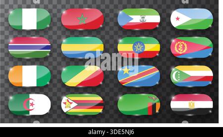 Ensemble de divers drapeaux brillants isolés sur fond sombre Illustration de Vecteur