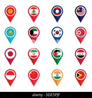 Ensemble de différents drapeaux avec icônes d'emplacement Illustration de Vecteur