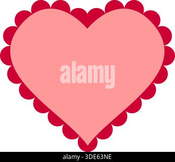 Papier ou tissu en forme de coeur rouge avec bordures à volants. Modèle pour carte de Saint-Valentin, étiquette de prix ou étiquette de vente avec bords de dentelle isolé sur fond blanc. Illustration vectorielle plate. Illustration de Vecteur