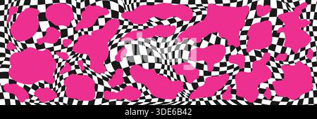 Motif optique en damier gauchi avec Blobs abstraits rose fluo Illustration de Vecteur