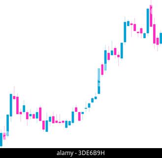 Vignette graphique en chandelier montrant un fond arrondi suivi d'une cassure, représentant une formation de tasse et de poignée avec une continuation de prix haussière. Illustration de Vecteur