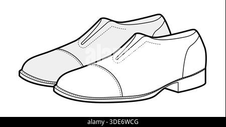 Robe chaussure hommes habillé esquisse paire. Chaussures de costume en cuir classique à lacets style bureau élégant. Illustration de mode technique CAD maquette dessin vecteur femmes unisexe isolé. Illustration de Vecteur