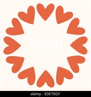 Cadre circulaire simple fait de formes de coeur rouge audacieux disposés dans un anneau propre et moderne. Design minimaliste et ludique parfait pour la Saint-Valentin, l'amour Illustration de Vecteur