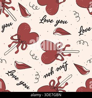 Saint-Valentin, modèle sans couture valentine avec design de coeurs pour tissu, coton, papier peint, satin, tapis. Texture de fond de la Saint-Valentin, R Illustration de Vecteur