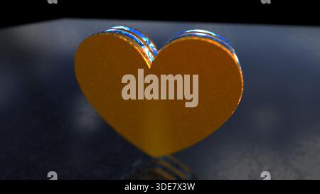 Cœur amour 3d symbole spectaculaire. Illustration abstraite d'icône en métal doré brillant. Banque D'Images
