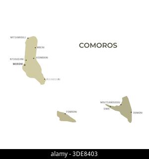 Carte des COMORES avec les frontières des régions et les villes célèbres Illustration de Vecteur