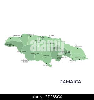 Carte de LA JAMAÏQUE avec les frontières des régions et les villes célèbres Illustration de Vecteur