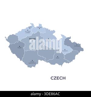 Carte de LA RÉPUBLIQUE TCHÈQUE avec les frontières des régions et les villes célèbres Illustration de Vecteur
