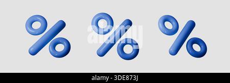 Définissez les icônes de pourcentage bleu 3D sur fond blanc. Symboles de remise réalistes pour les promotions, les offres spéciales et les campagnes marketing de détail avec Illustration de Vecteur